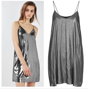 TopShop Silver Metallic Pleated Swing Slip Dress